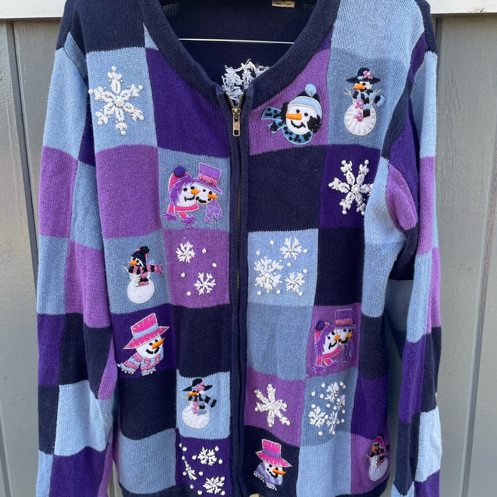 Vintage Snowman Patterned Women's Zip Cardiganβ Sweater